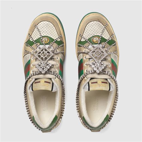 gucci screener blue white|Gucci screener sneaker with crystals.